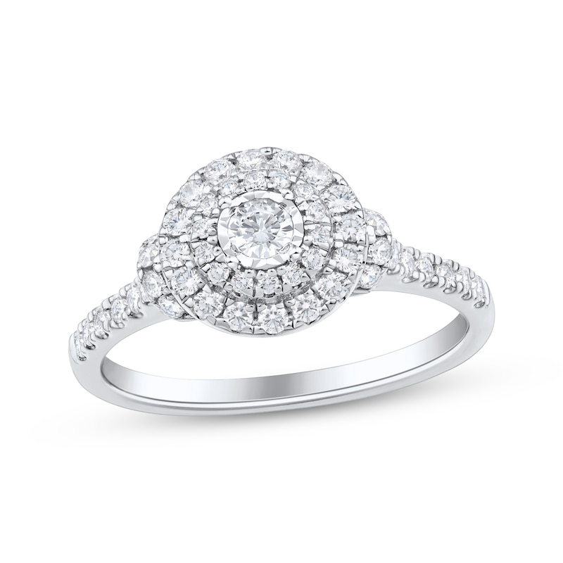 Main Image 1 of Adore Round-Cut Diamond Double Halo Engagement Ring 1/2 ct tw 10K White Gold