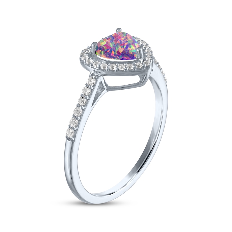 Main Image 2 of Heart-Shaped Lavender Lab-Created Opal & White Lab-Created Sapphire Ring Sterling Silver