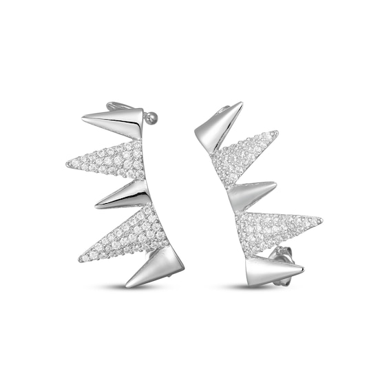 White Lab-Created Sapphire Spike Climber Earrings Sterling Silver