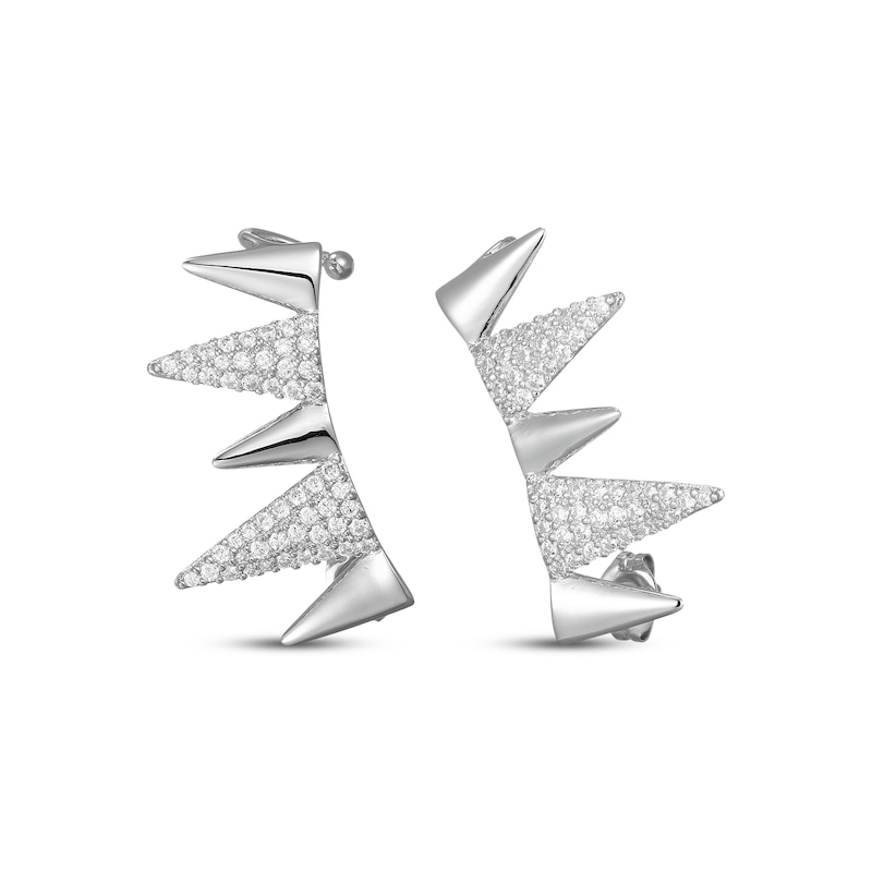 Main Image 1 of White Lab-Created Sapphire Spike Climber Earrings Sterling Silver