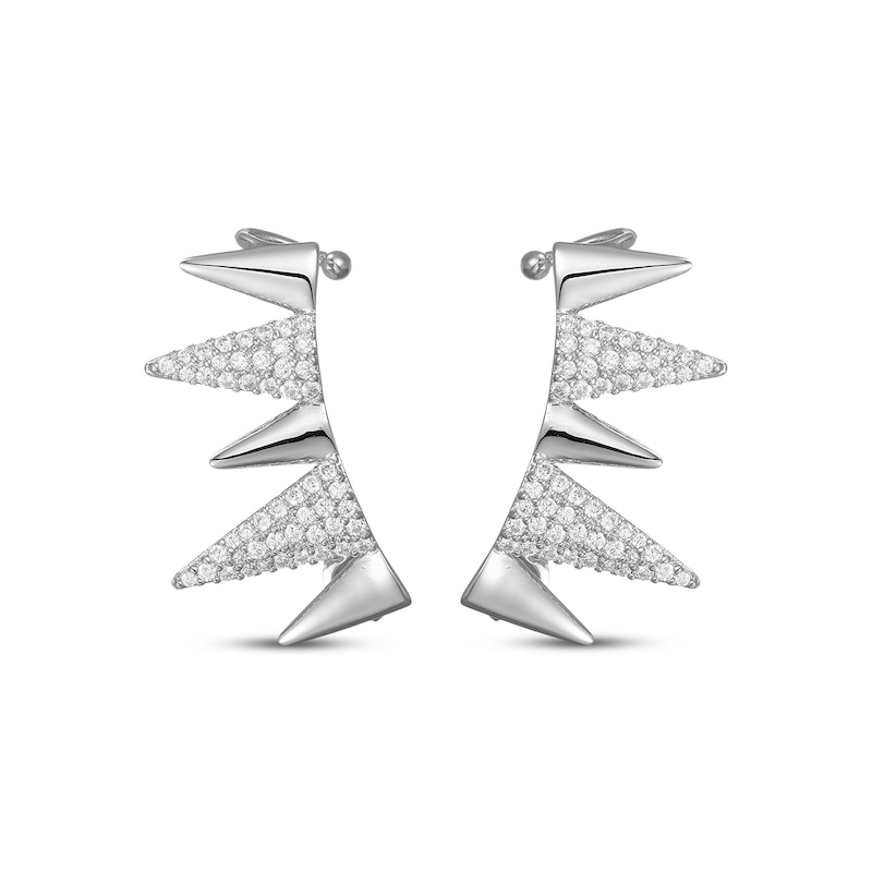Main Image 2 of White Lab-Created Sapphire Spike Climber Earrings Sterling Silver