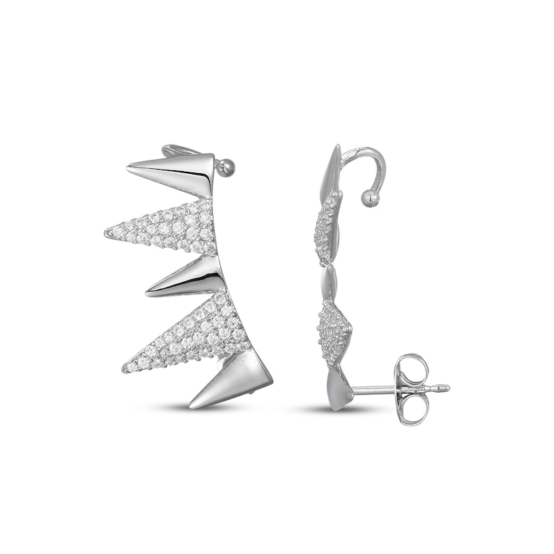Main Image 3 of White Lab-Created Sapphire Spike Climber Earrings Sterling Silver