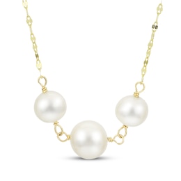 Cultured Pearl Trio Necklace 10K Yellow Gold 17"