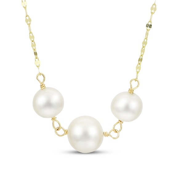Cultured Pearl Trio Necklace 10K Yellow Gold 17"