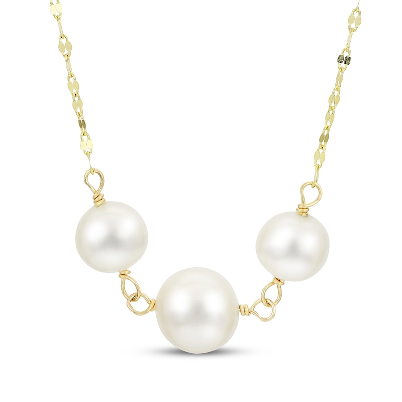 Main Image 1 of Cultured Pearl Trio Necklace 10K Yellow Gold 17"