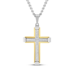 Men's Diamond Cross Necklace 1/6 ct tw Stainless Steel & Yellow Ion Plating 24"