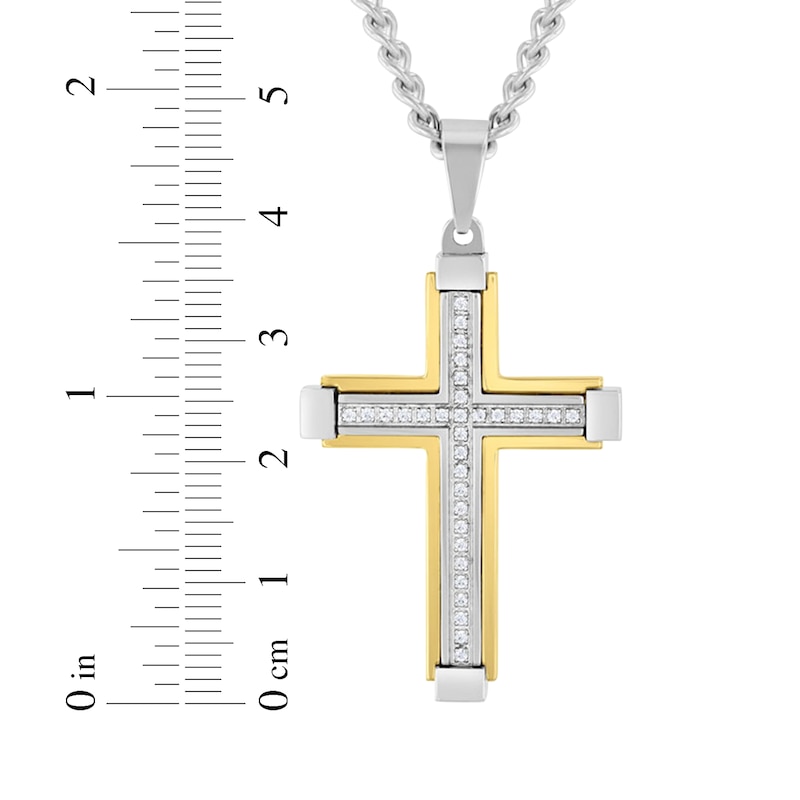 Main Image 3 of Men's Diamond Cross Necklace 1/6 ct tw Stainless Steel & Yellow Ion Plating 24"