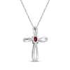 Thumbnail Image 3 of Oval-Cut Ruby & Diamond Loop Cross Necklace 1/10 ct tw 10K White Gold 18"