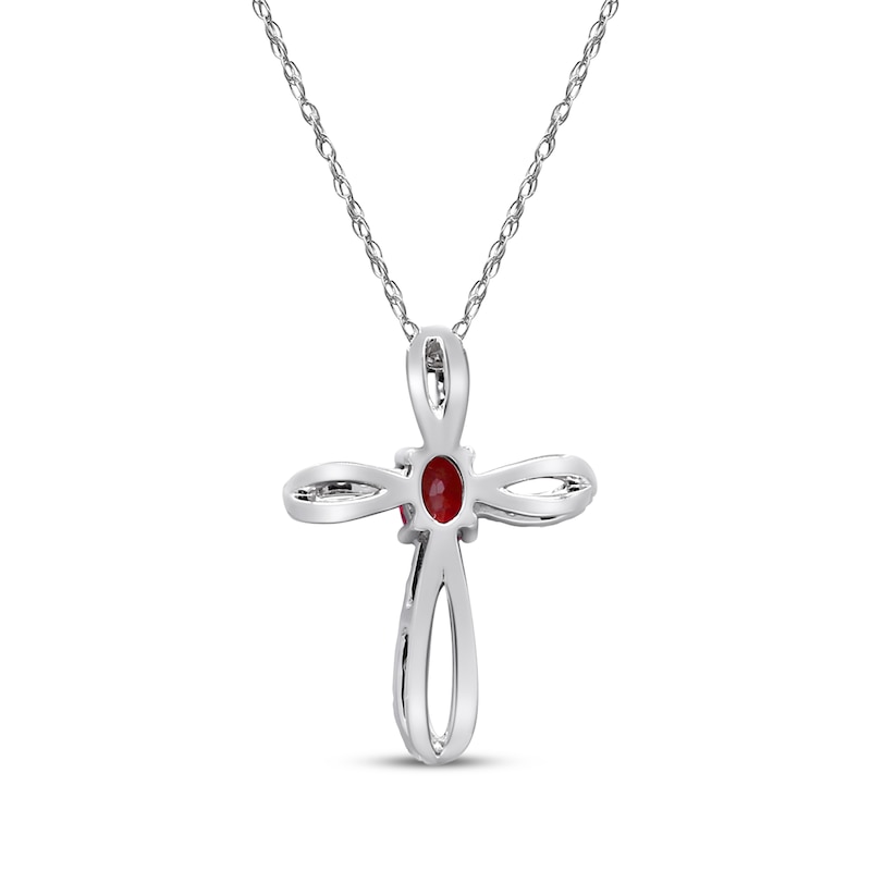 Main Image 3 of Oval-Cut Ruby & Diamond Loop Cross Necklace 1/10 ct tw 10K White Gold 18"