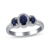 Thumbnail Image 1 of Oval-Cut Blue Sapphire & Diamond Three-Stone Halo Ring 1/4 ct tw 10K White Gold