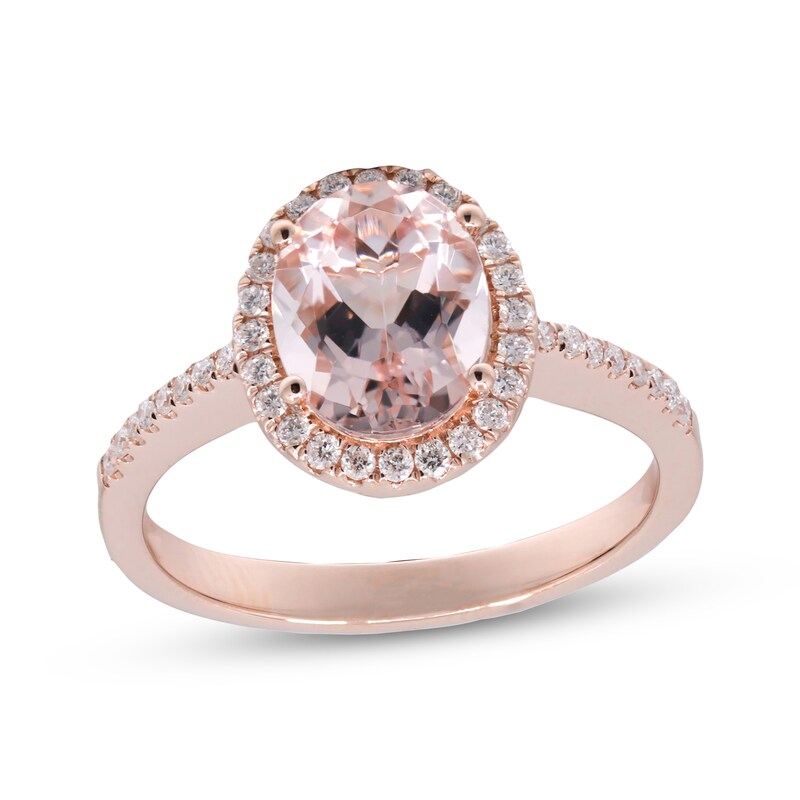 Main Image 1 of Oval-Cut Morganite Halo Ring 1/5 ct tw Diamonds 10K Rose Gold