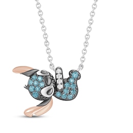 Disney Treasures Lilo & Stitch London Blue Topaz & Diamond Accent Necklace Sterling Silver & 10K Rose Gold 18"