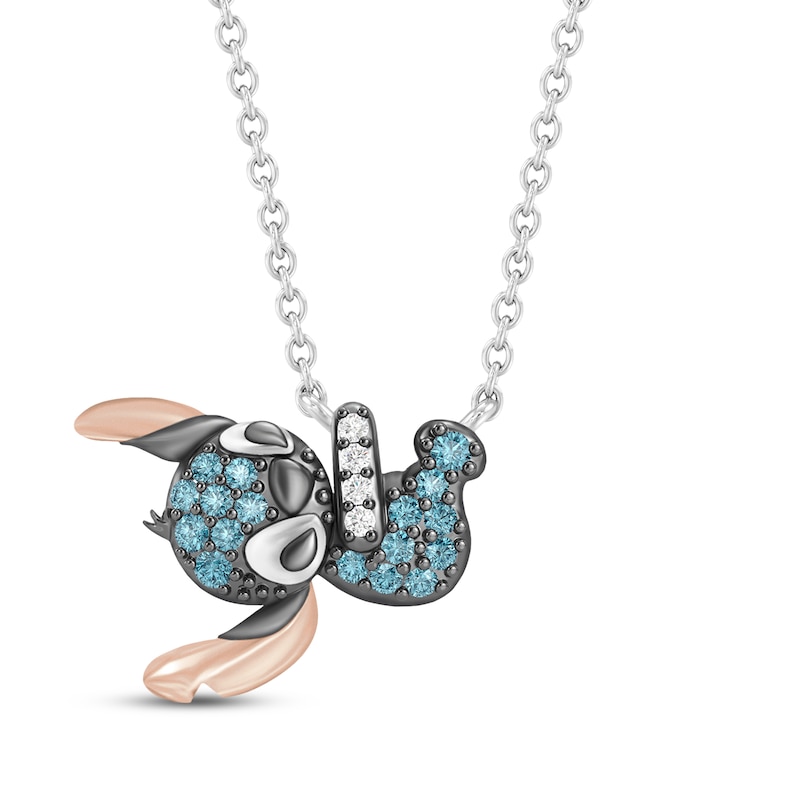 Main Image 1 of Disney Treasures Lilo & Stitch London Blue Topaz & Diamond Accent Necklace Sterling Silver & 10K Rose Gold 18"