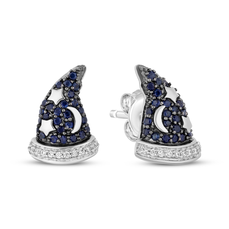 Main Image 1 of Disney Treasures Mickey Mouse Blue Sapphire & Diamond Sorcerer Hat Earrings 1/20 ct tw Sterling Silver