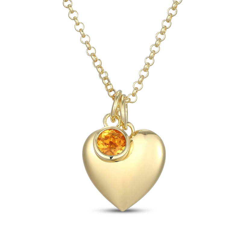 Main Image 1 of Citrine & Puff Heart Charm Toggle Necklace 24K Yellow Gold Vermeil Sterling Silver 18"