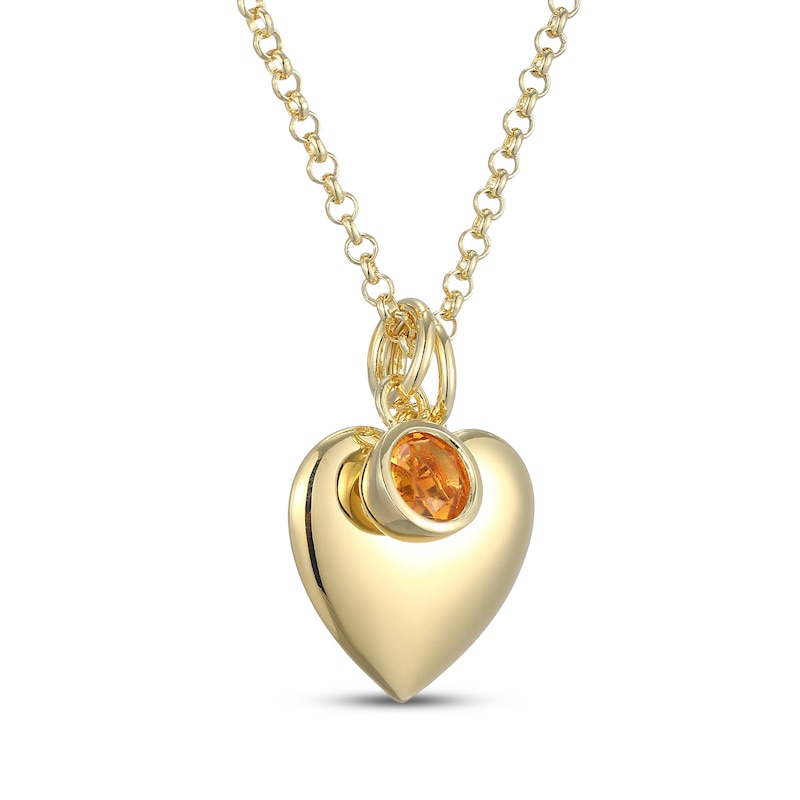 Main Image 2 of Citrine & Puff Heart Charm Toggle Necklace 24K Yellow Gold Vermeil Sterling Silver 18"