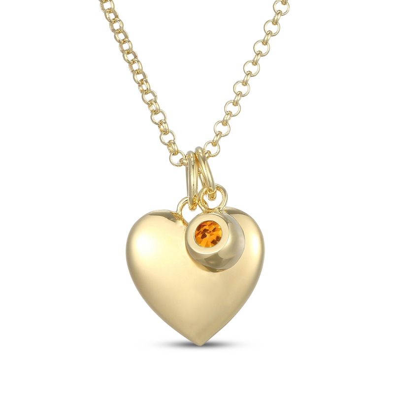 Main Image 3 of Citrine & Puff Heart Charm Toggle Necklace 24K Yellow Gold Vermeil Sterling Silver 18"