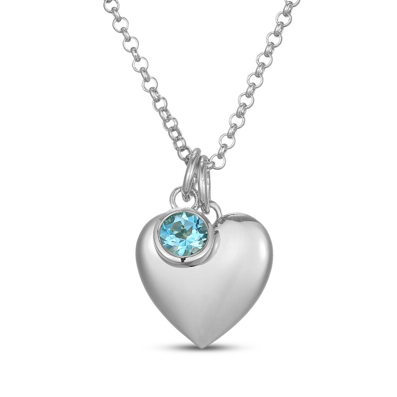 Main Image 1 of Swiss Blue Topaz & Puff Heart Charm Toggle Necklace Sterling Silver 18"