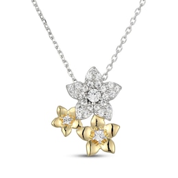 White Lab-Created Sapphire Flower Necklace 24K Yellow Gold Vermeil Sterling Silver 18"