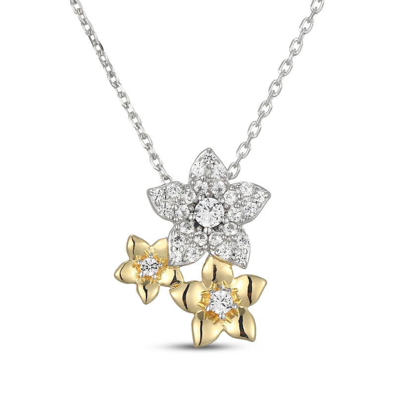 Main Image 1 of White Lab-Created Sapphire Flower Necklace 24K Yellow Gold Vermeil Sterling Silver 18"