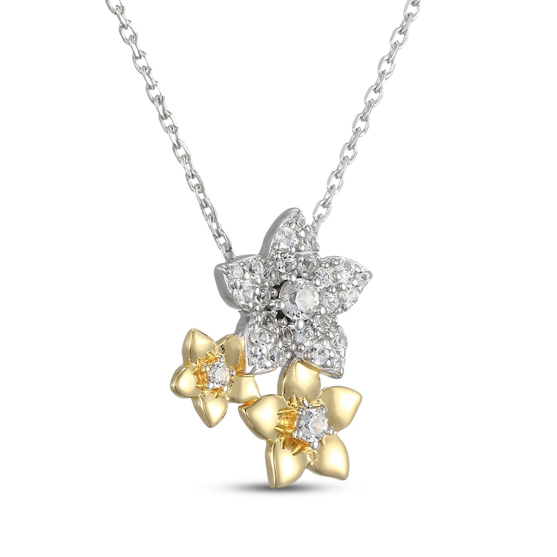 Main Image 2 of White Lab-Created Sapphire Flower Necklace 24K Yellow Gold Vermeil Sterling Silver 18"