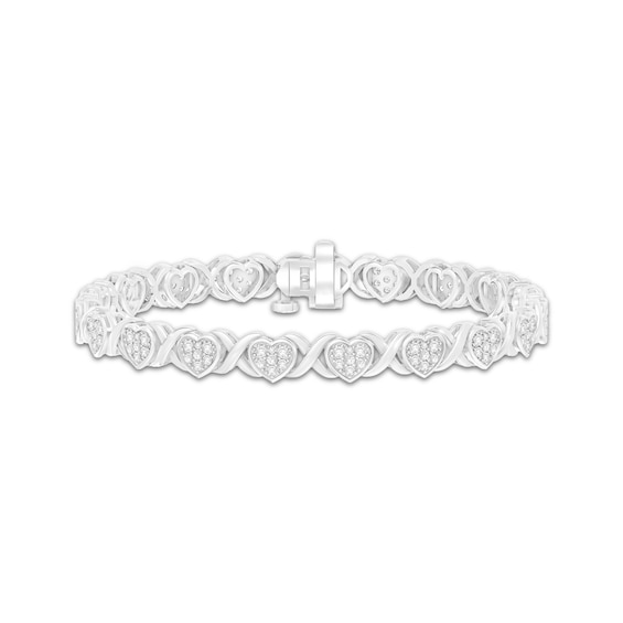 KAY Lab-Grown Diamonds Multi-Stone Heart Link Bracelet 1 ct tw Sterling Silver 7"