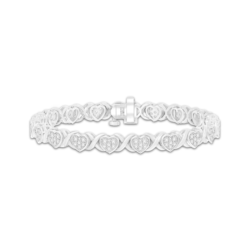 Main Image 1 of KAY Lab-Grown Diamonds Multi-Stone Heart Link Bracelet 1 ct tw Sterling Silver 7"
