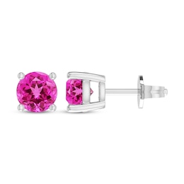 Pink Lab-Created Sapphire Solitaire Stud Earrings Sterling Silver
