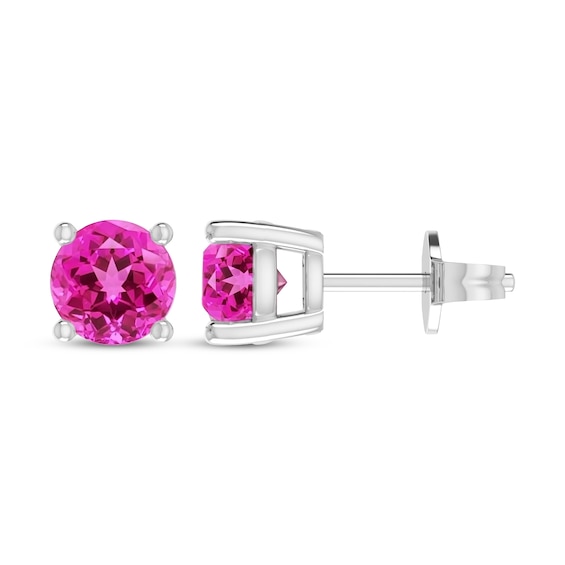 Pink Lab-Created Sapphire Solitaire Stud Earrings Sterling Silver