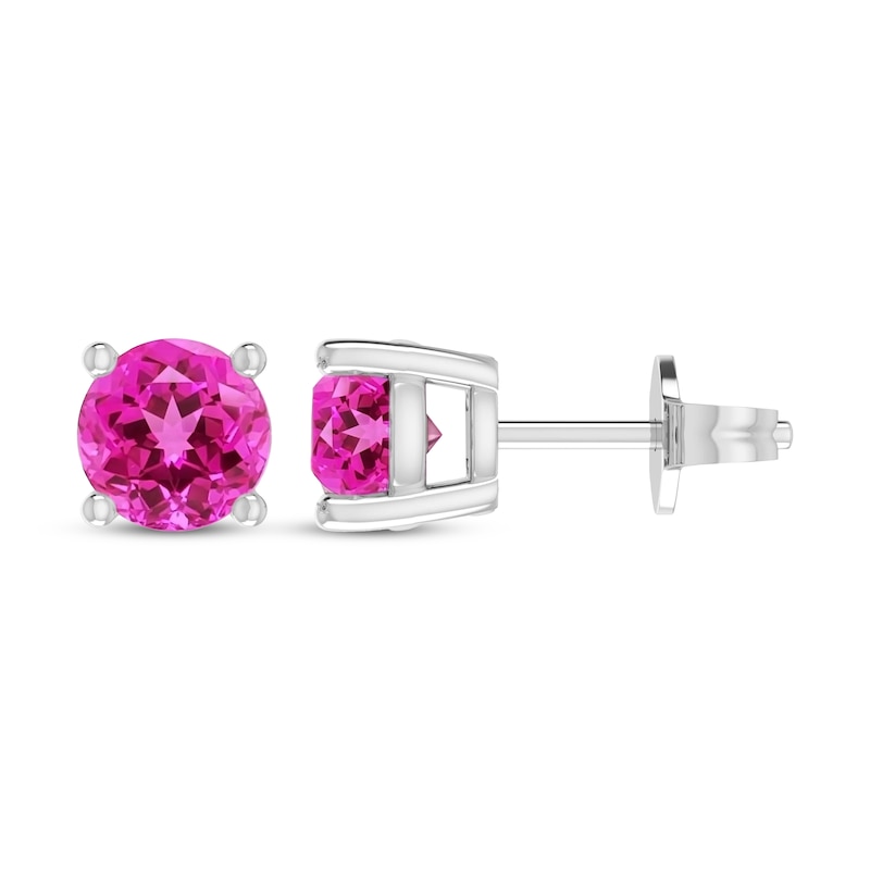 Main Image 1 of Pink Lab-Created Sapphire Solitaire Stud Earrings Sterling Silver