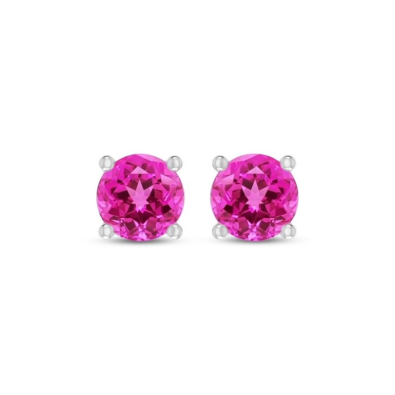 Main Image 2 of Pink Lab-Created Sapphire Solitaire Stud Earrings Sterling Silver