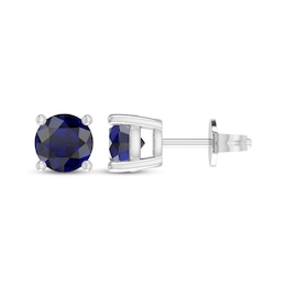 Blue Lab-Created Sapphire Solitaire Stud Earrings Sterling Silver