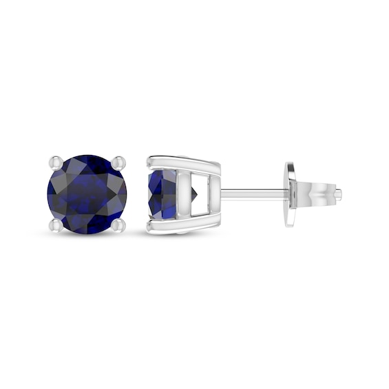 Blue Lab-Created Sapphire Solitaire Stud Earrings Sterling Silver