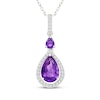 Thumbnail Image 1 of Pear-Shaped Amethyst & White Lab-Created Sapphire Drop Necklace Sterling Silver 18"