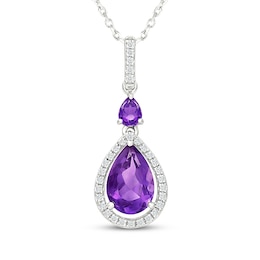 Pear-Shaped Amethyst & White Lab-Created Sapphire Drop Necklace Sterling Silver 18"