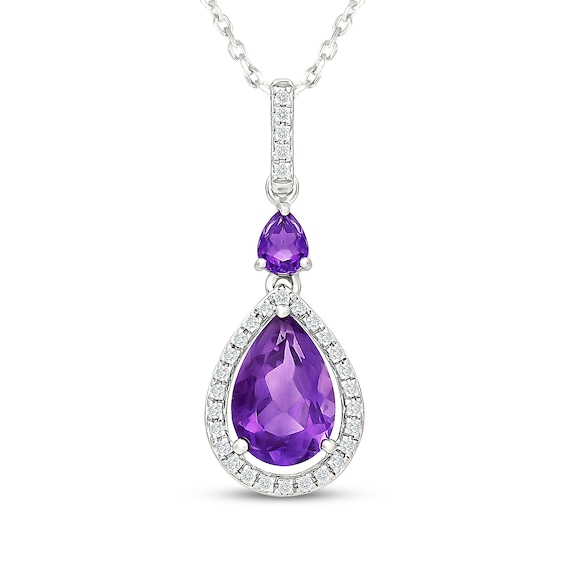 Pear-Shaped Amethyst & White Lab-Created Sapphire Drop Necklace Sterling Silver 18"