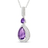 Thumbnail Image 2 of Pear-Shaped Amethyst & White Lab-Created Sapphire Drop Necklace Sterling Silver 18"