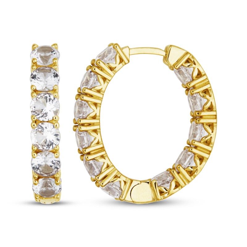 Main Image 3 of White Lab-Created Sapphire Inside-Out Hoop Earrings 18 Yellow Gold-Plated Sterling Silver