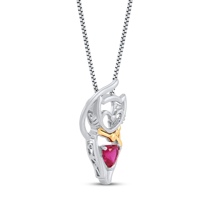 Main Image 2 of Heart-Shaped Lab-Created Ruby Cat Necklace Sterling Silver & 14K Yellow Gold 18"