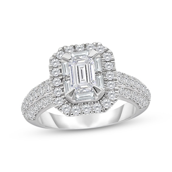 Adore Lab-Grown Diamonds Emerald-Cut Halo Engagement Ring 1-1/2 ct tw 14K White Gold