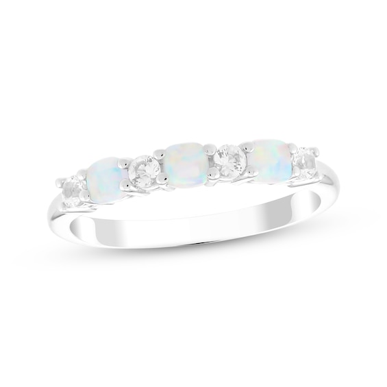 Cushion-Cut Lab-Created Opal & White Lab-Created Sapphire Stackable Fashion Ring Sterling Silver