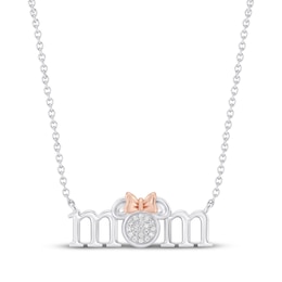 Disney Treasures Minnie Mouse "Mom" Diamond Necklace 1/20 ct tw Sterling Silver & 10K Rose Gold 18"