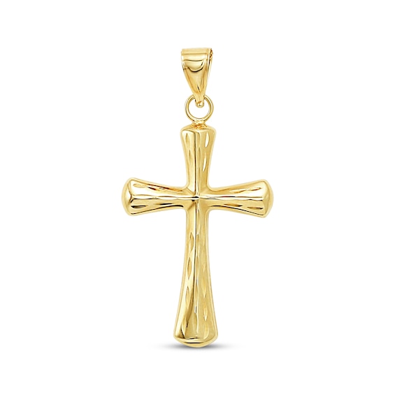Diamond-Cut Flared Cross Charm 10K Yellow Gold