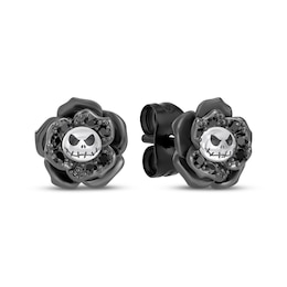 Disney Treasures The Nightmare Before Christmas Black Onyx Rose Stud Earrings Black Rhodium-Plated Sterling Silver
