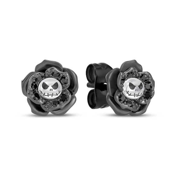 Disney Treasures The Nightmare Before Christmas Black Onyx Rose Stud Earrings Black Rhodium-Plated Sterling Silver