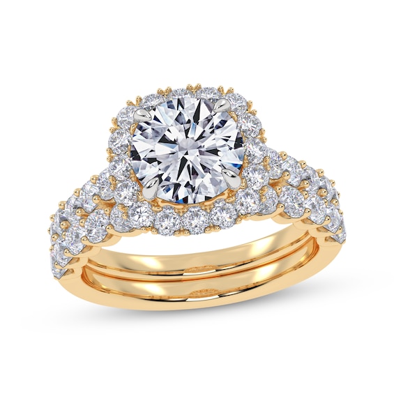 Adore Lab-Grown Diamonds Certified Round-Cut Cushion Halo Bridal Set 3 ct tw 14K Yellow Gold