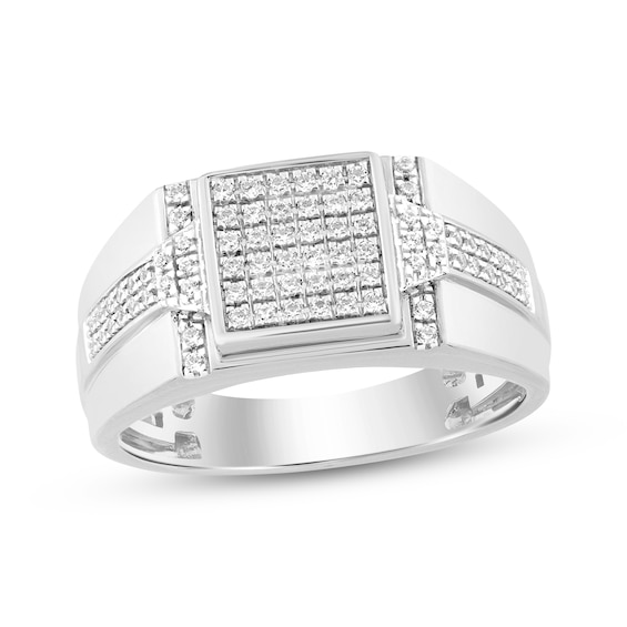 Men's Multi-Diamond Squared Center Ring 1/3 ct tw Sterling Silver