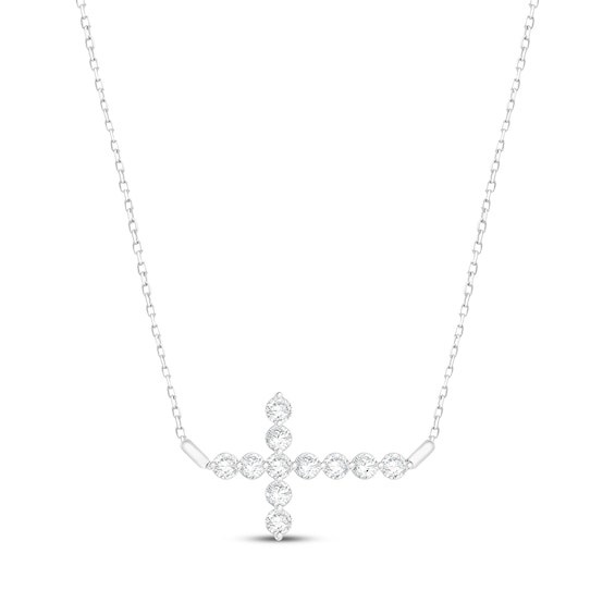 Diamond Sideways Cross Necklace 1/10 ct tw Sterling Silver 18"