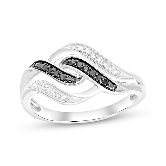 Black & White Diamond Flame-Shaped Ring 1/10 ct tw Sterling Silver