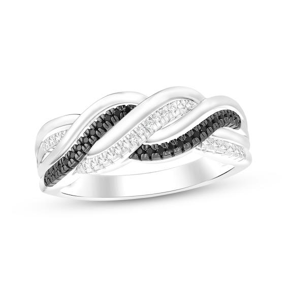 Black & White Diamond Twist Ring 1/6 ct tw Sterling Silver